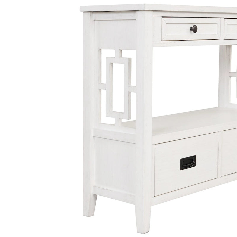 36 Farmhouse Pine Wood Console Table Entry Sofa Table with 4 Drawers & 1 Storage Shelf