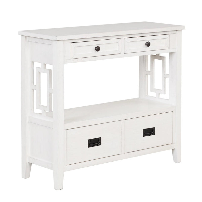 36 Farmhouse Pine Wood Console Table Entry Sofa Table with 4 Drawers & 1 Storage Shelf