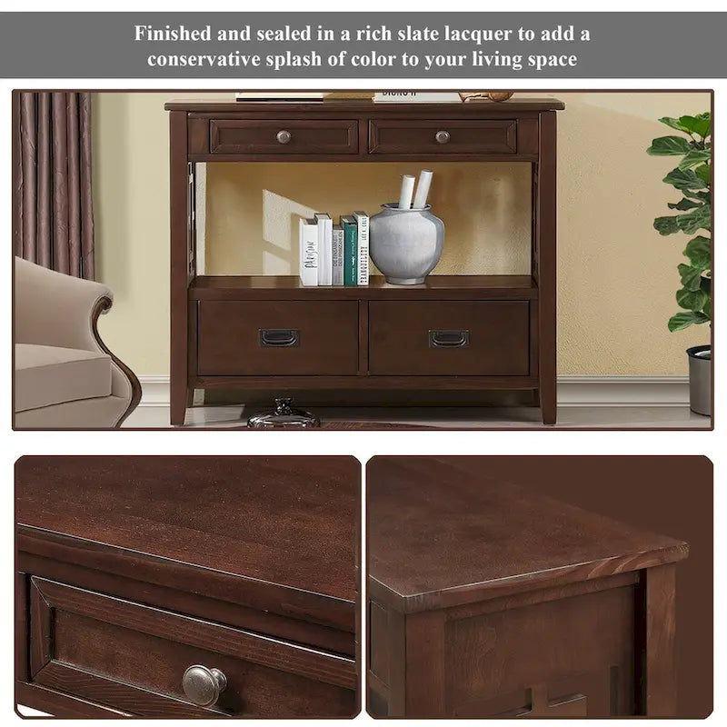 36 Farmhouse Pine Wood Console Table Entry Sofa Table with 4 Drawers & 1 Storage Shelf