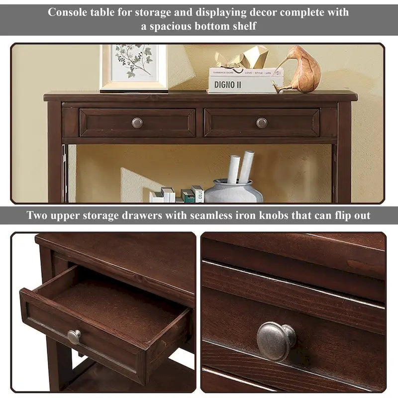 36 Farmhouse Pine Wood Console Table Entry Sofa Table with 4 Drawers & 1 Storage Shelf