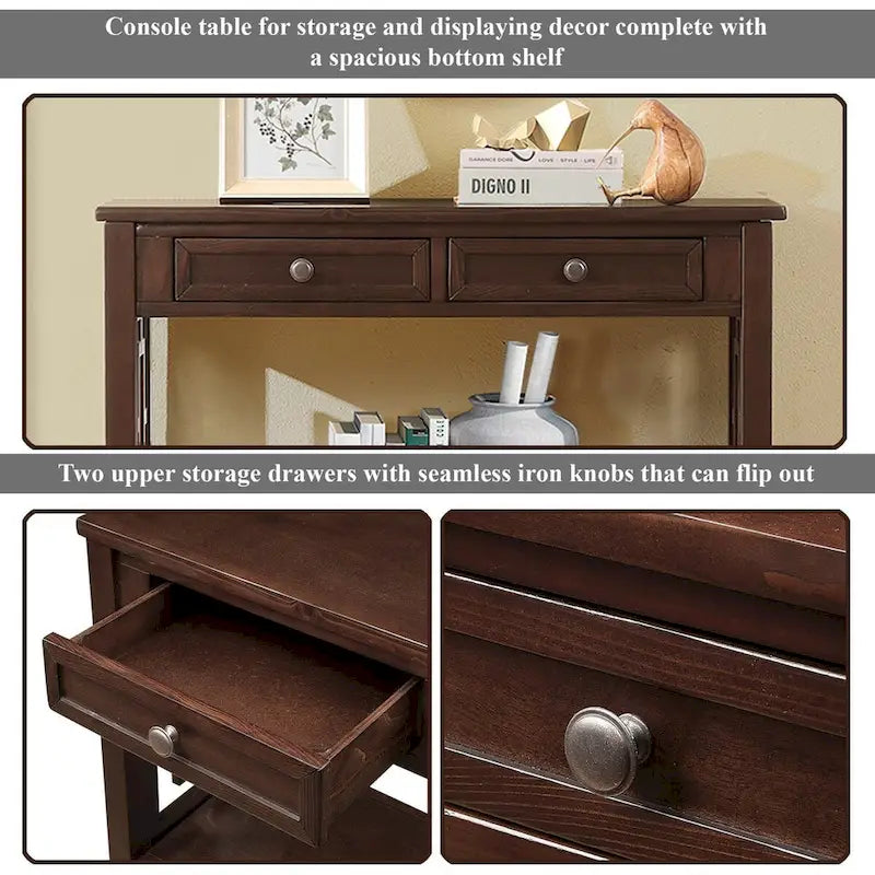 36 Farmhouse Pine Wood Console Table Entry Sofa Table with 4 Drawers & 1 Storage Shelf