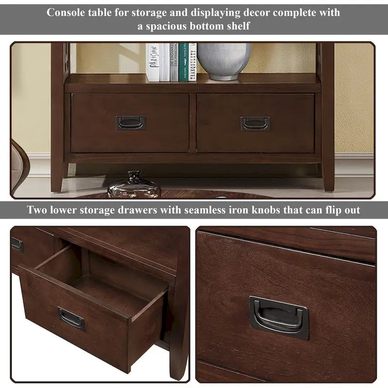 36 Farmhouse Pine Wood Console Table Entry Sofa Table with 4 Drawers & 1 Storage Shelf