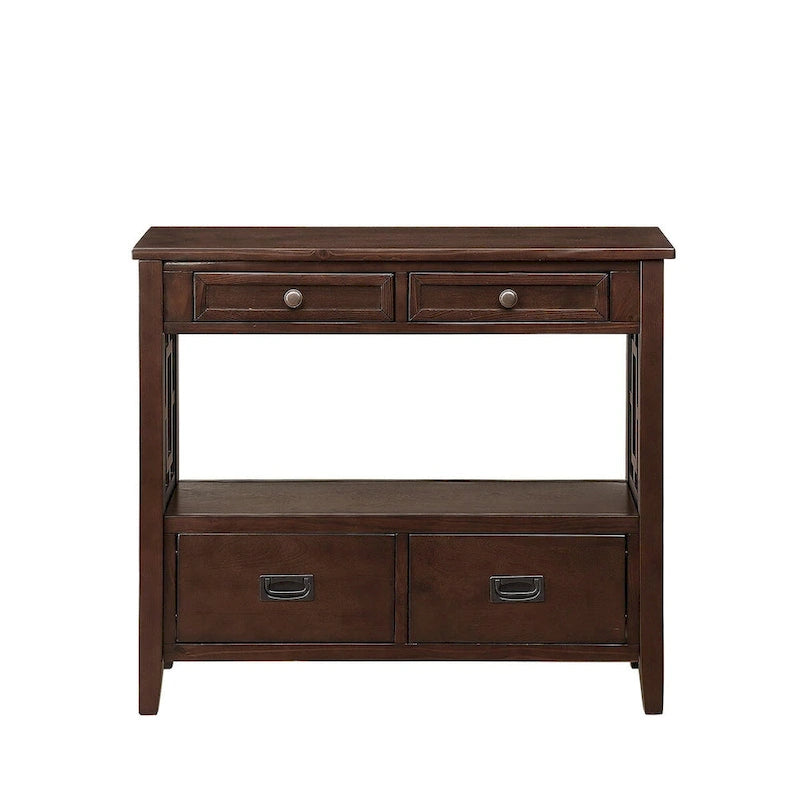 36 Farmhouse Pine Wood Console Table Entry Sofa Table with 4 Drawers & 1 Storage Shelf