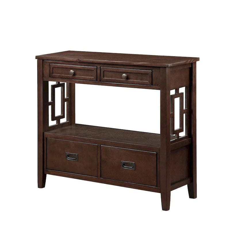 36 Farmhouse Pine Wood Console Table Entry Sofa Table with 4 Drawers & 1 Storage Shelf