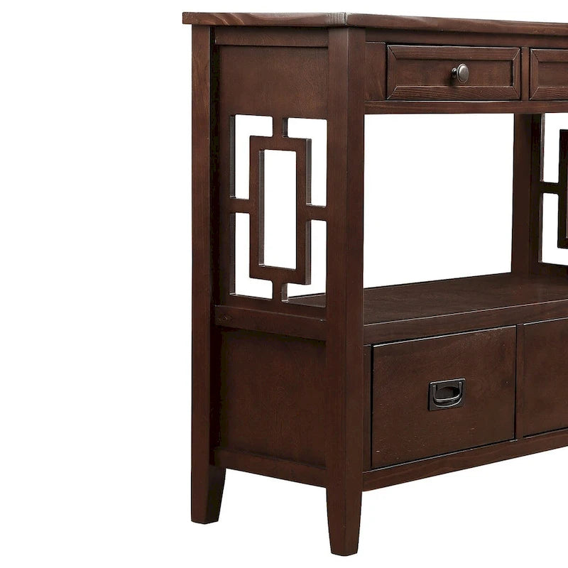 36 Farmhouse Pine Wood Console Table Entry Sofa Table with 4 Drawers & 1 Storage Shelf
