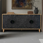 Carved Symmetrical Design Door Sideboard