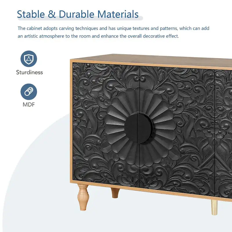 Carved Symmetrical Design Door Sideboard