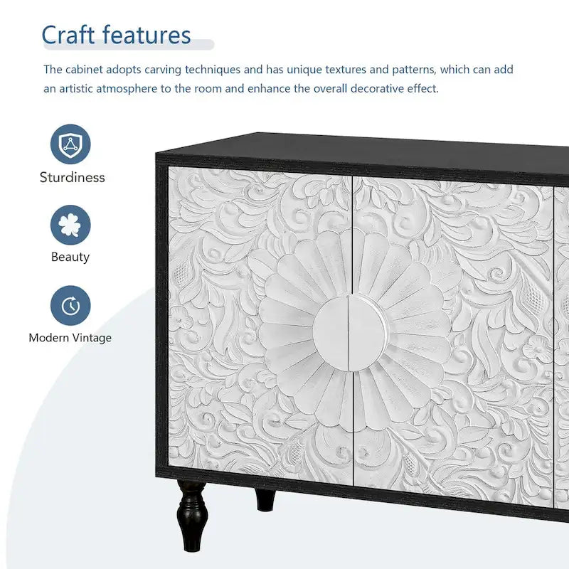 Carved Symmetrical Design Door Sideboard