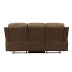Emma 84 Inch Double Manual Recliner Sofa, Soft Brown Microfiber, Solid Wood