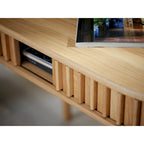 Rye Studio Mid-Century Modern Rounded Sliding Door TV Lowboard, 63W, Natural - 18W x 63L x 19H