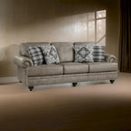 Jade 98 Inch Sofa, Taupe Brown Microfiber, 4 Pillows, Soft Cushions, Wood