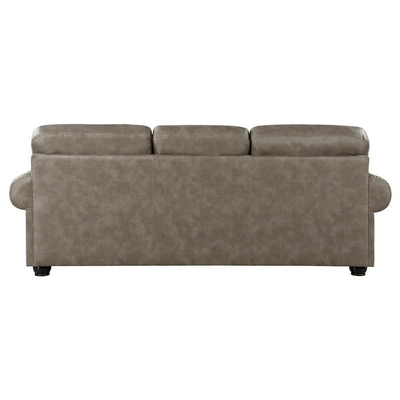 Jade 98 Inch Sofa, Taupe Brown Microfiber, 4 Pillows, Soft Cushions, Wood
