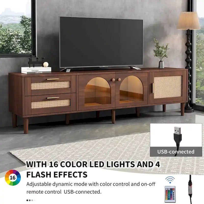 TV Stand with 3 Cabinets & 2 Drawers, Media Console Table for TVs up to 80, LED Light Entertainment Center, TV cabinet