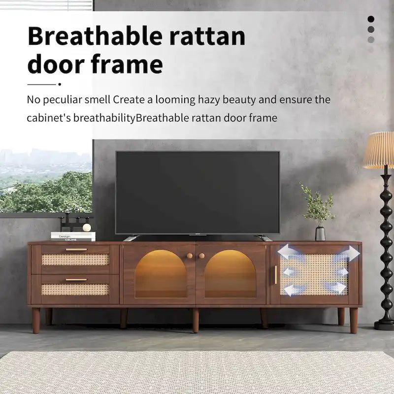 TV Stand with 3 Cabinets & 2 Drawers, Media Console Table for TVs up to 80, LED Light Entertainment Center, TV cabinet