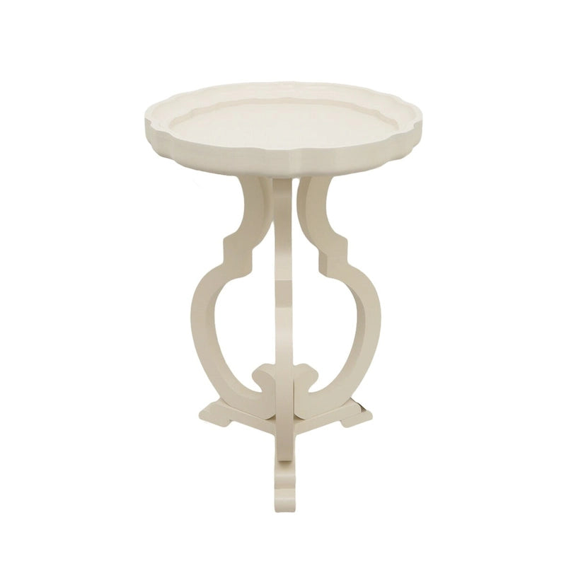 French Country Wood Side Table with Scalloped Edge Tray Top and Curved Legs