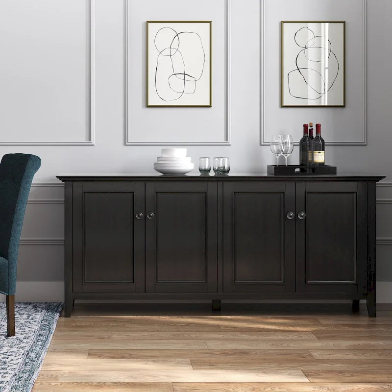 WYNDENHALL Halifax SOLID WOOD 66 Wide Transitional Wide 4Door Storage Cabinet in Hickory Brown - 18d x 66 w x 34h