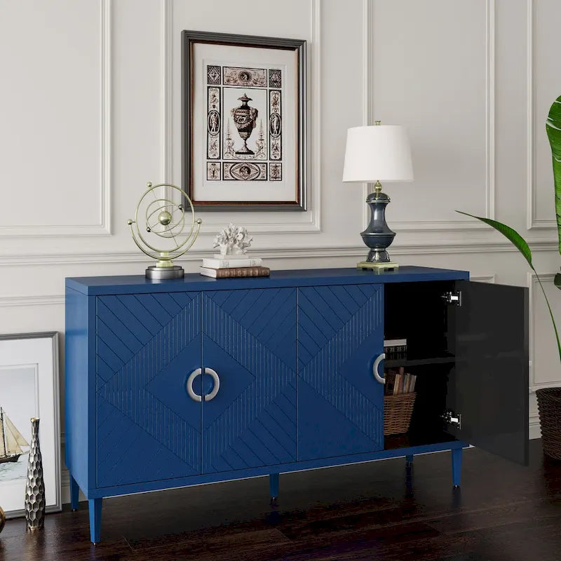 4-Door Storage Cabinet with Pine Legs and MDF