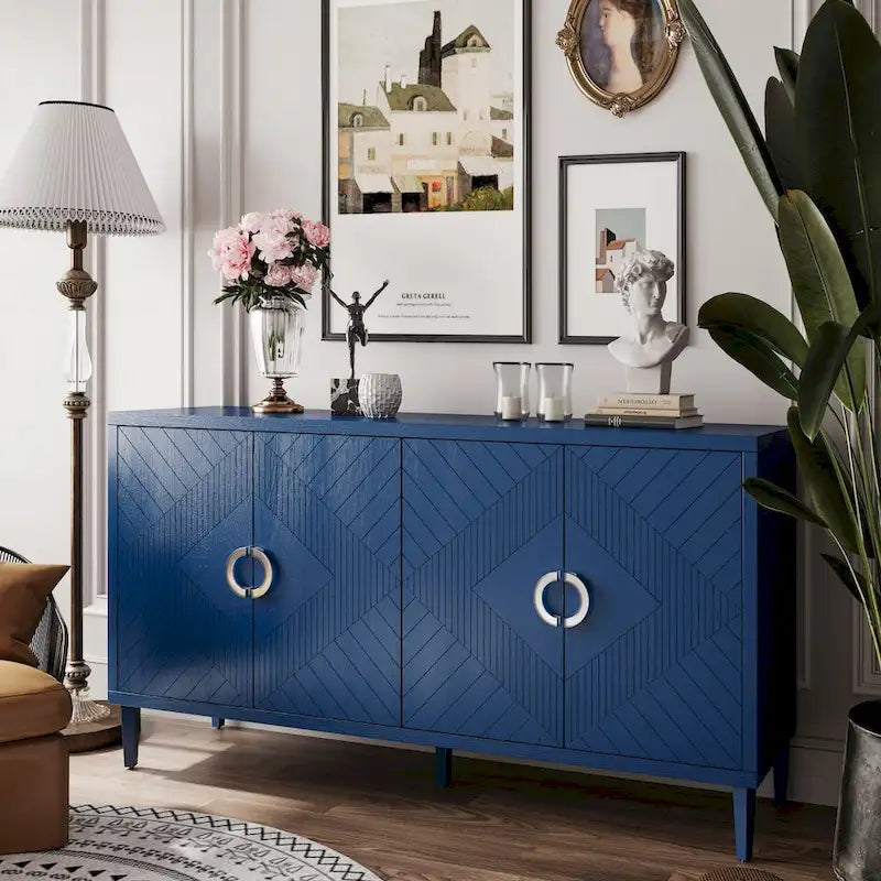 4-Door Storage Cabinet with Pine Legs and MDF
