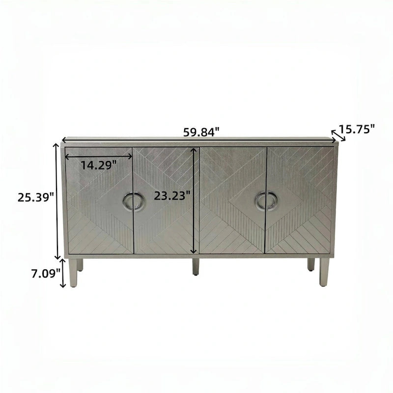 4-Door Storage Cabinet with Pine Legs and MDF