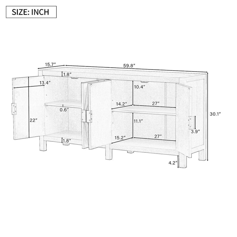 Ash Veneer 60 Sideboard Cabinet with Adjustable Shelves