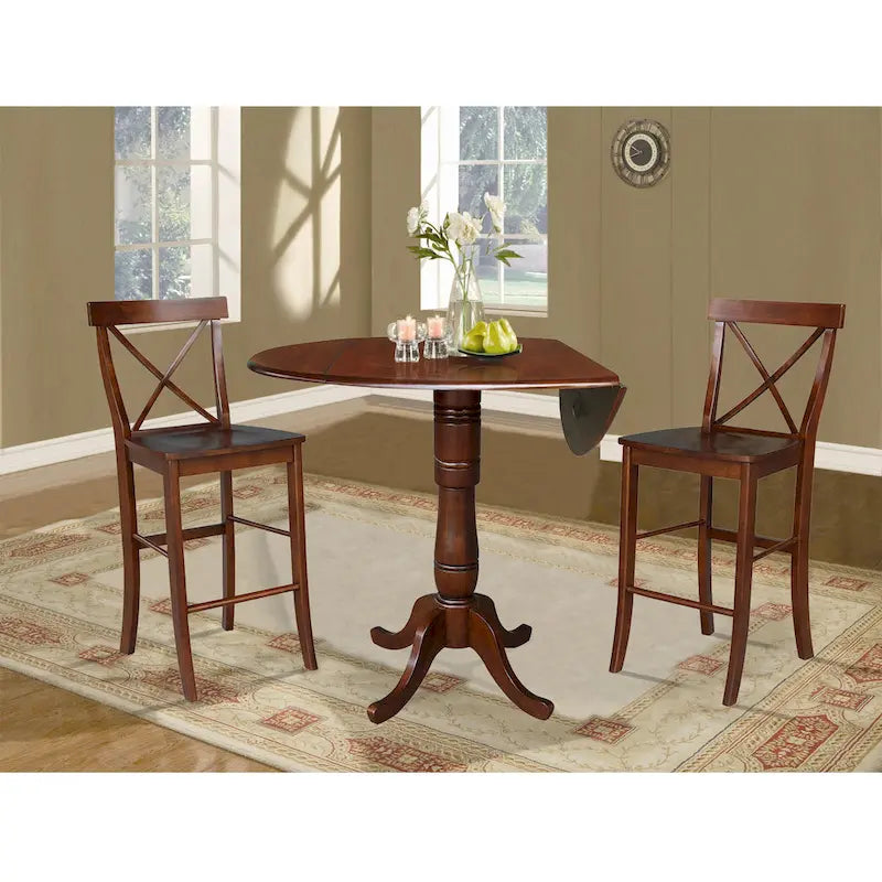 42 Round Top Bar Height Table and Two Stools - Espresso