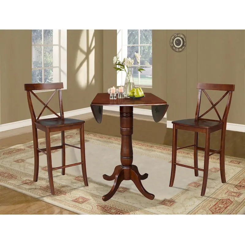 42 Round Top Bar Height Table and Two Stools - Espresso