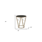 HomeRoots 24 Champagne And Black Faux Marble Glass And Metal Round End Table - 22' X '24' X '22