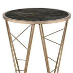 HomeRoots 24 Champagne And Black Faux Marble Glass And Metal Round End Table - 22' X '24' X '22
