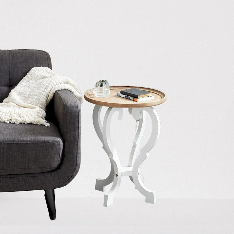 Scrolled Wood Round End Accent Table - 25x19x19