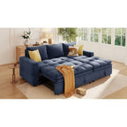 Blue L-Shaped Sectional Sofa Bed with Storage, Soft Chenille Fabric
