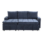 Blue L-Shaped Sectional Sofa Bed with Storage, Soft Chenille Fabric