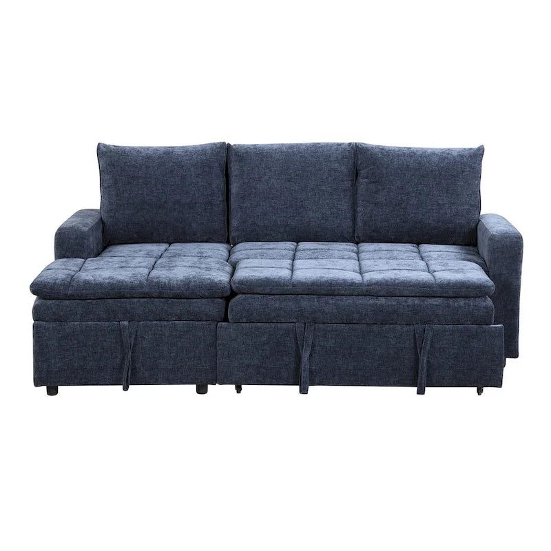 Blue L-Shaped Sectional Sofa Bed with Storage, Soft Chenille Fabric
