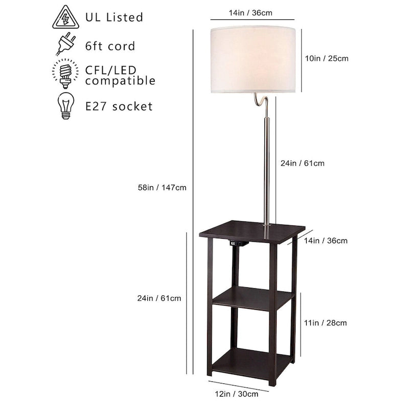 58 Squared Sofa Side Shelves Table Lamp w/ Power Station