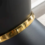 Black Marble Printed MDF Round Dining Table, Black Columnar Base with Gold Annulus(Not Including Chairs)