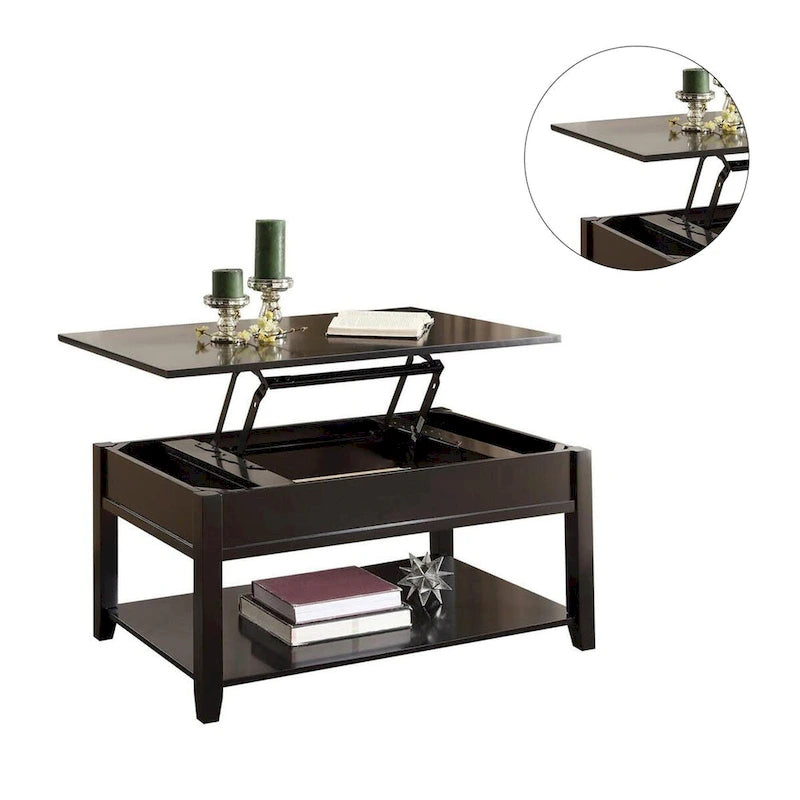 Wooden Coffee Table with Lift Top in Black