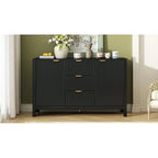Modern Wave-Design Entryway Cabinet with 3 Adjustable Shelves 2Doors Storage Console Table with3 Drawers