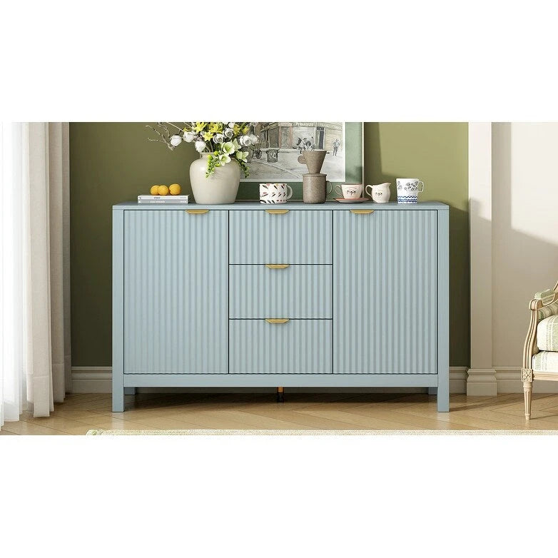 Modern Wave-Design Entryway Cabinet with 3 Adjustable Shelves 2Doors Storage Console Table with3 Drawers