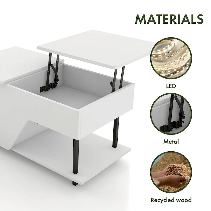 DH BASIC Modern 37-inch Lift-Top Coffee Table with 16 Colors LED Light and Adjustable Shelf