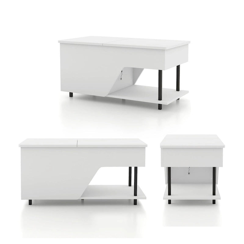 DH BASIC Modern 37-inch Lift-Top Coffee Table with 16 Colors LED Light and Adjustable Shelf