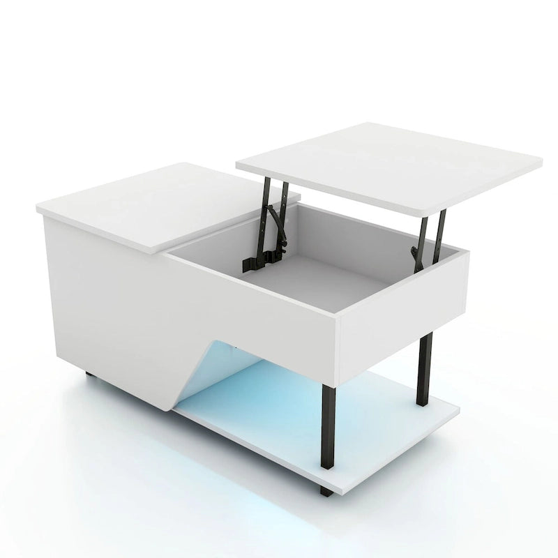DH BASIC Modern 37-inch Lift-Top Coffee Table with 16 Colors LED Light and Adjustable Shelf