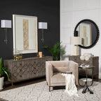 Genevieve II Gray Fir Veneer w/Gold Metal Frame Base 9 Drawer Sideboard