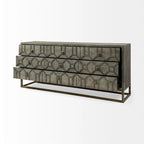 Genevieve II Gray Fir Veneer w/Gold Metal Frame Base 9 Drawer Sideboard