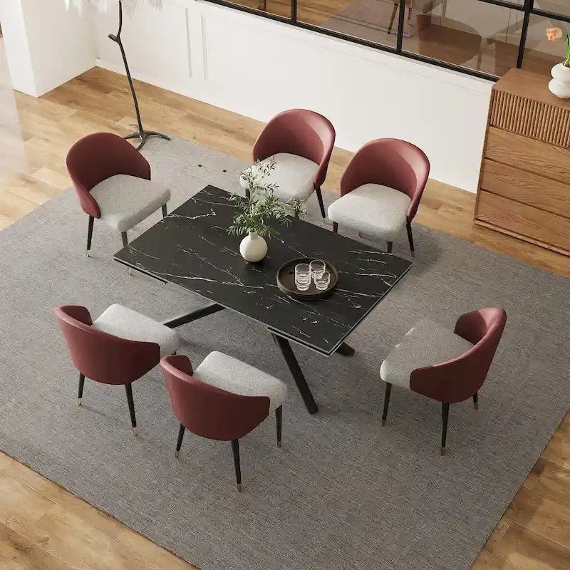 9 - Piece Extendable Rectangular Sintered Stone Cross Legs Dining Set With 8 Chairs For Home or Villa