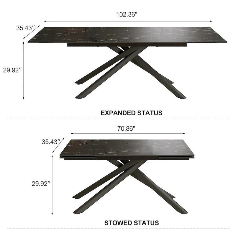 9 - Piece Extendable Rectangular Sintered Stone Cross Legs Dining Set With 8 Chairs For Home or Villa