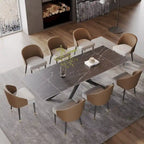 9 - Piece Extendable Rectangular Sintered Stone Cross Legs Dining Set With 8 Chairs For Home or Villa