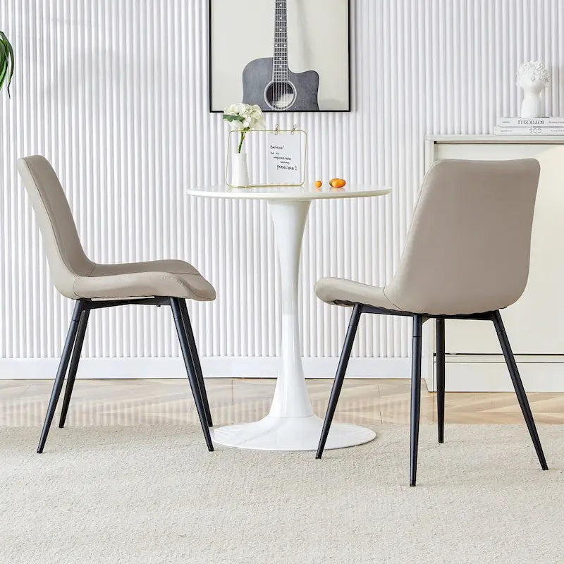 Artificial Leather Backrest Cushion Dining Chair, Black Metal Legs, Curved Widened Cushion Design for more comfort(6 chairs)