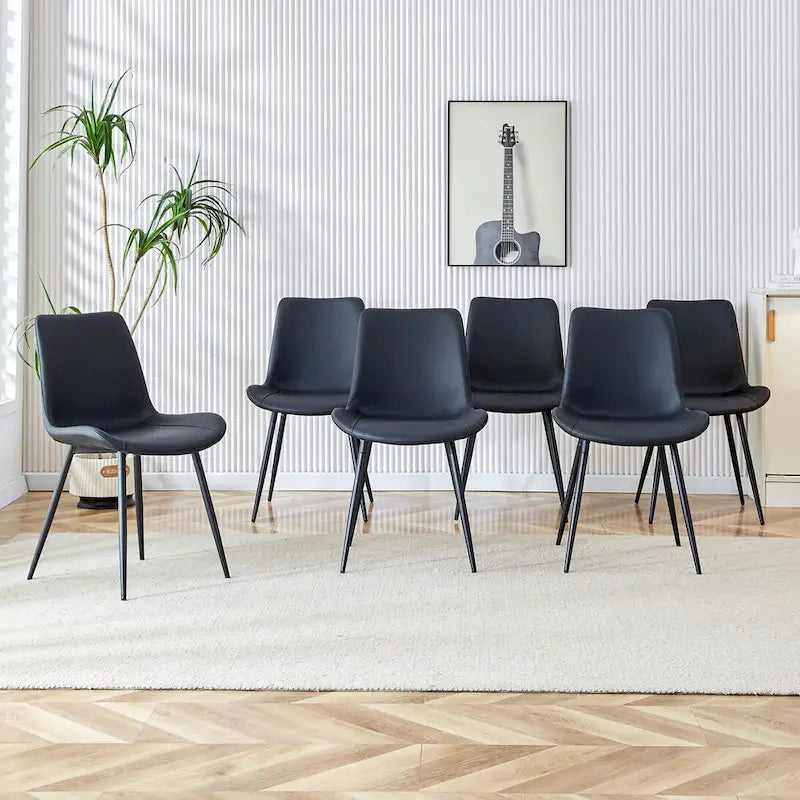Artificial Leather Backrest Cushion Dining Chair, Black Metal Legs, Curved Widened Cushion Design for more comfort(6 chairs)
