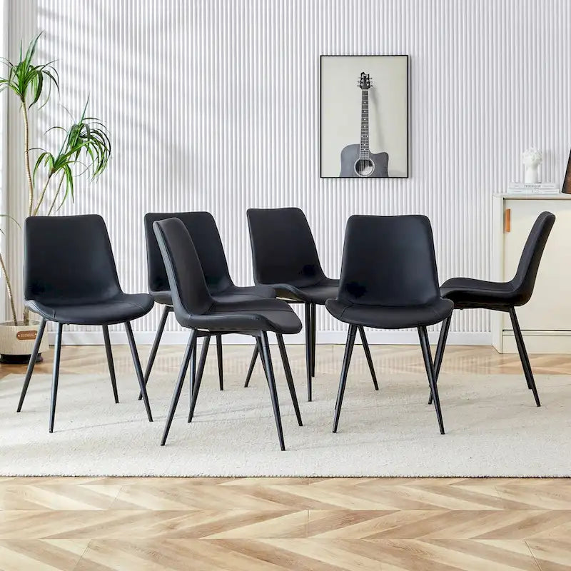Artificial Leather Backrest Cushion Dining Chair, Black Metal Legs, Curved Widened Cushion Design for more comfort(6 chairs)