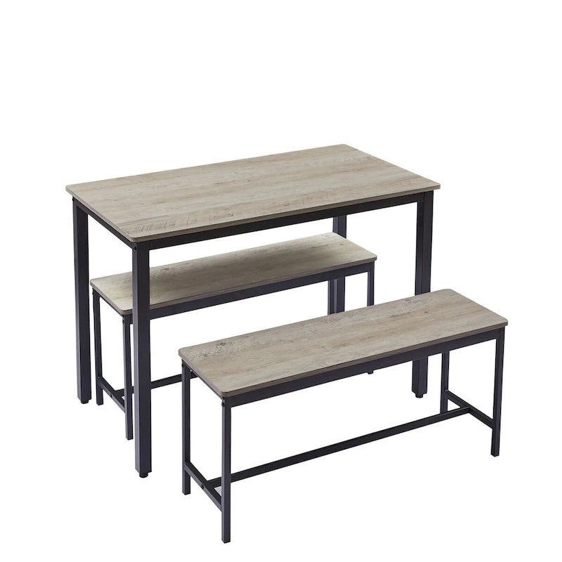 Dining Table Set, Bar Table with 2 Dining Benches, Kitchen Table Counter with Chairs, Industrial for Breakfast Table