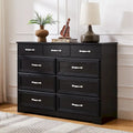 Bedroom dresser, 9 drawer long dresser with antique handles, wood chest of drawers for kids room, living room, entry and hallway